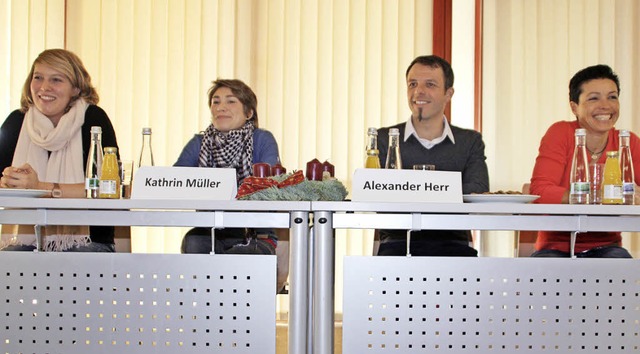 Bei der Podiumsdiskussion an der Rudol...ller, Alexander Herr und Sabine Spitz  | Foto: Jrn Kerckhoff