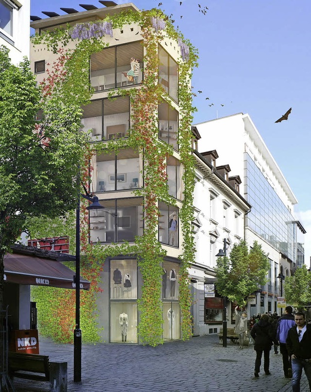 Die begrnte Fassade des geplanten Hol...aufhauses Mller wird nicht erreicht.   | Foto: Visualisierungen: Gerhard Zickenheiner