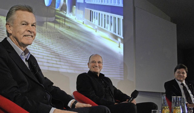 Im Auditorium der DHBW: Ottmar Hitzfeld, Willi Adam und Theodor Sproll.   | Foto: Thomas Loisl Mink