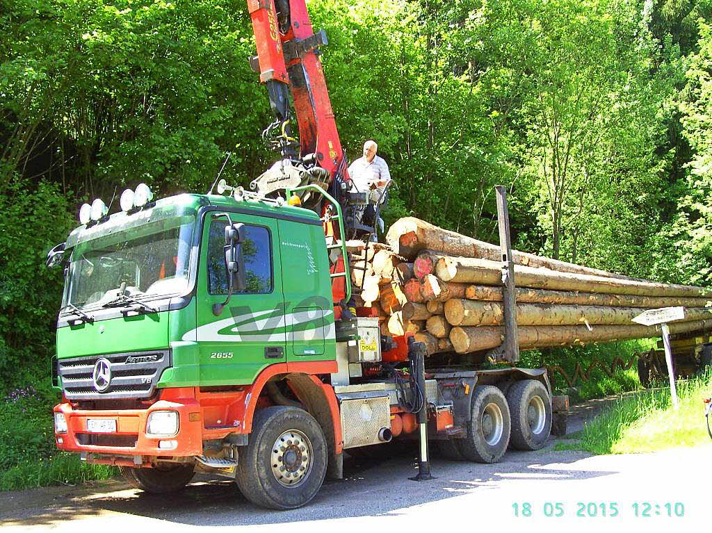 Mai: Die Siegelauer Waldbesitzer haben dem SC Gutach-Bleibach fr den Bau des Kunstrasenplatzes Bume gespendet – 22 Festmeter Holz.