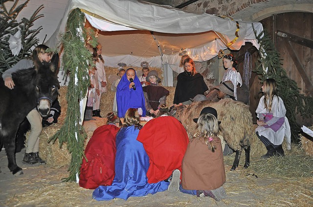 Stallweihnacht in Wettelbrunn mit den ...afen - und auch ein Esel fehlte nicht.  | Foto: Rainer Ruther