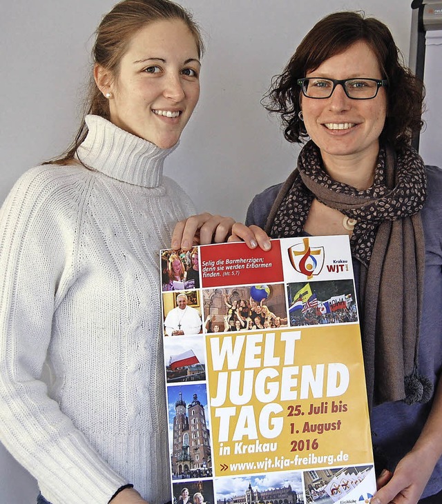 Theresa Seng (links) und Stefanie Wrth werben fr den Weltjugendtag.   | Foto: Puppe