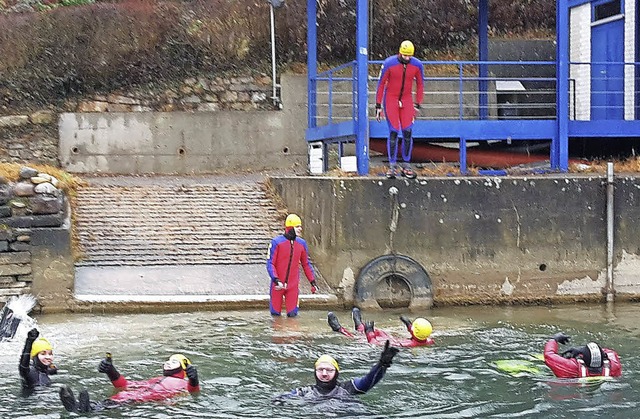 Die Rettungsschwimmer der DLRG begaben...n zum Neujahrsschwimmen in den Rhein.   | Foto: DLRG