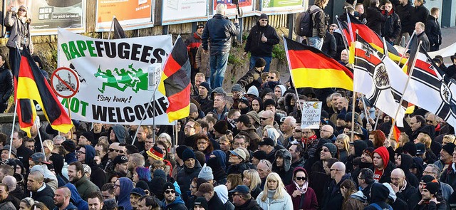 Rechtsgerichtete Demonstranten protest...spolitik der Regierung (siehe rechts).  | Foto: afp