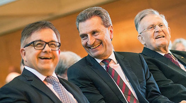 Guido Wolf (links) sieht sich in einer...er Oettinger und Erwin-Teufel (rechts)  | Foto: dpa