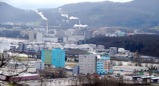 Blick auf das BASF-Areal vom Hornfelse...chweiz. Das Bild stammt vom Mrz 2015.  | Foto: Ralf Staub