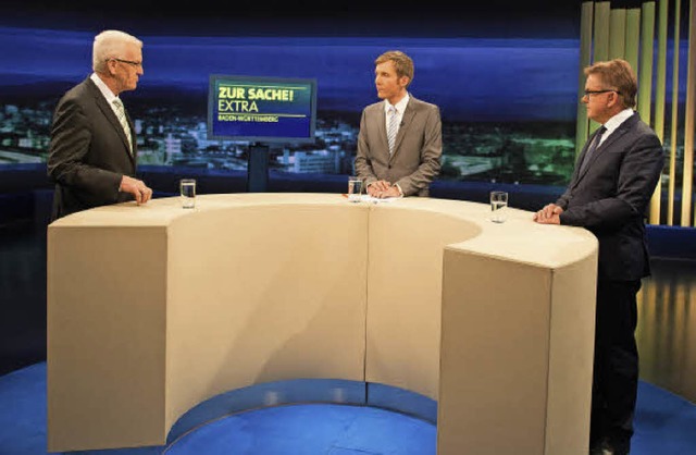 Fernsehduell zwischen Ministerprsiden...zwischen Moderator Clemens Bratzler     | Foto: DPA