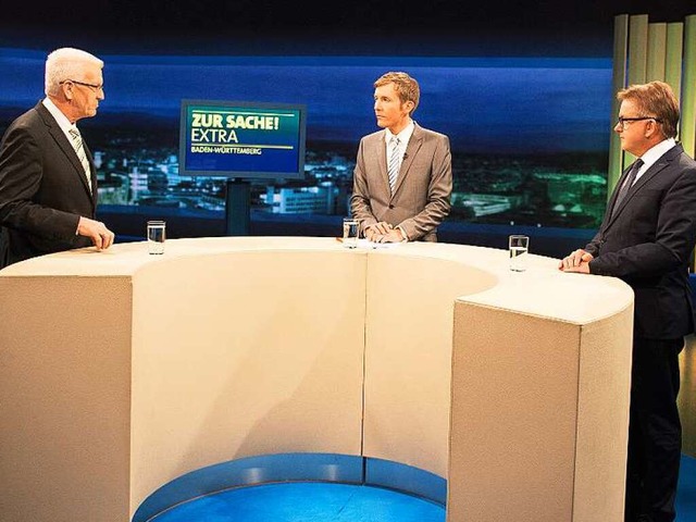 Winfried Kretschmann und sein Herausforderer Guido Wolf im TV-Duell  | Foto: dpa
