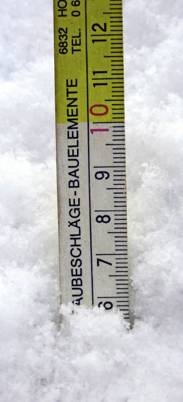 Der Mastab zeigt es an: sechs Zentimeter Neuschnee.   | Foto: Helmut Kohler