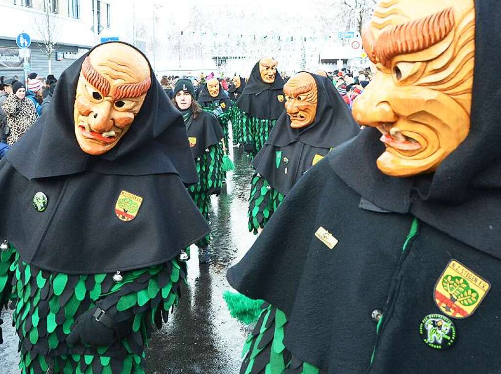 In Stegen beteiligten sich 74 Narrenznfte, Musikkapellen, Guggemusiken und Fasnetcliquen am groen Jubilumsumzug der Waldgeister.