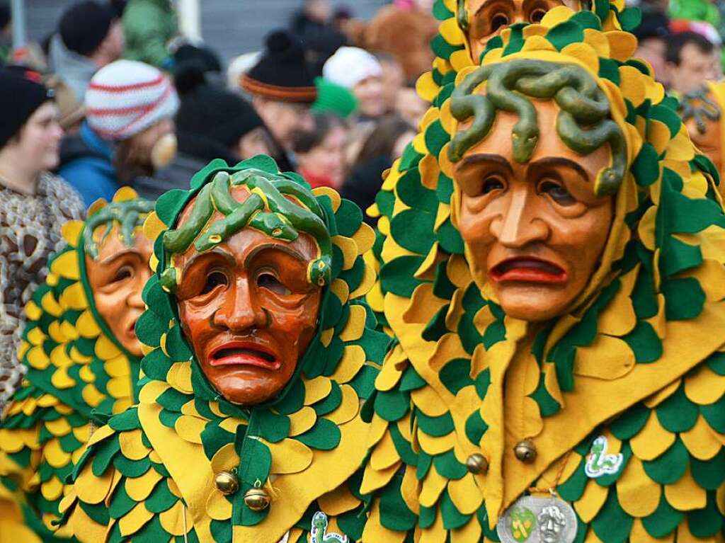 In Stegen beteiligten sich 74 Narrenznfte, Musikkapellen, Guggemusiken und Fasnetcliquen am groen Jubilumsumzug der Waldgeister.