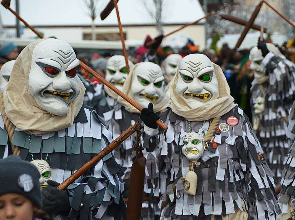 In Stegen beteiligten sich 74 Narrenznfte, Musikkapellen, Guggemusiken und Fasnetcliquen am groen Jubilumsumzug der Waldgeister.