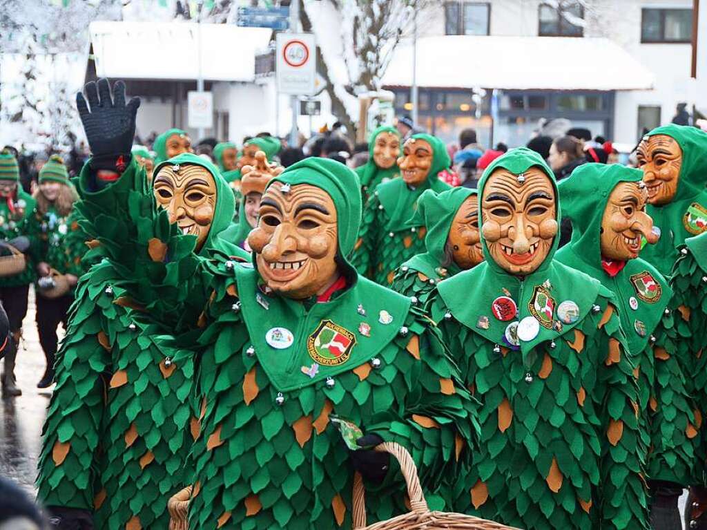 In Stegen beteiligten sich 74 Narrenznfte, Musikkapellen, Guggemusiken und Fasnetcliquen am groen Jubilumsumzug der Waldgeister.