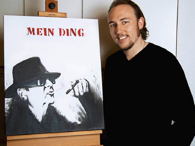 Carlo Bchner mit seinem Bild von Udo Lindenberg  | Foto: Privat