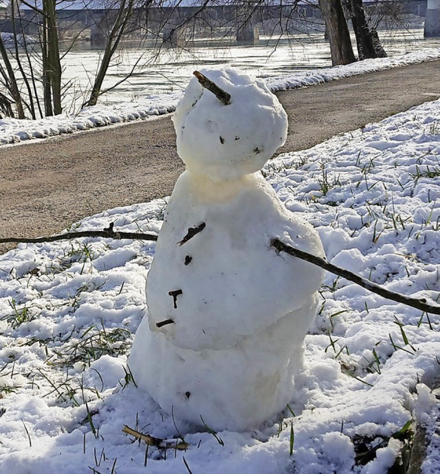 Der Schneemann am Bad Sckinger Rheinu...te lange auf seinen Auftritt warten.    | Foto: Felix Held