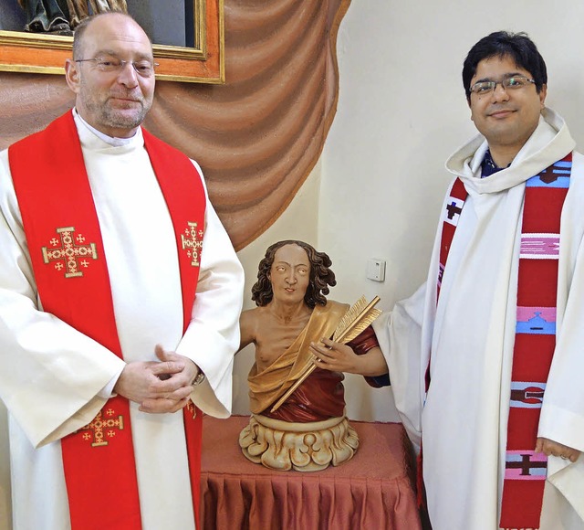 Die frisch renovierte Halbfigur des He...nd Vikar Sebastian Watzek aus Berlin.   | Foto: Mahler