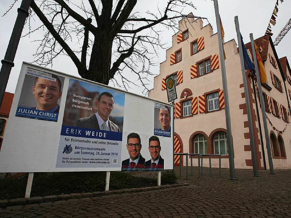 Drei ernsthafte Bewerber wollen im Friesenheimer Rathaus Bürgermeister sein.  | Foto: Bastian Bernhardt