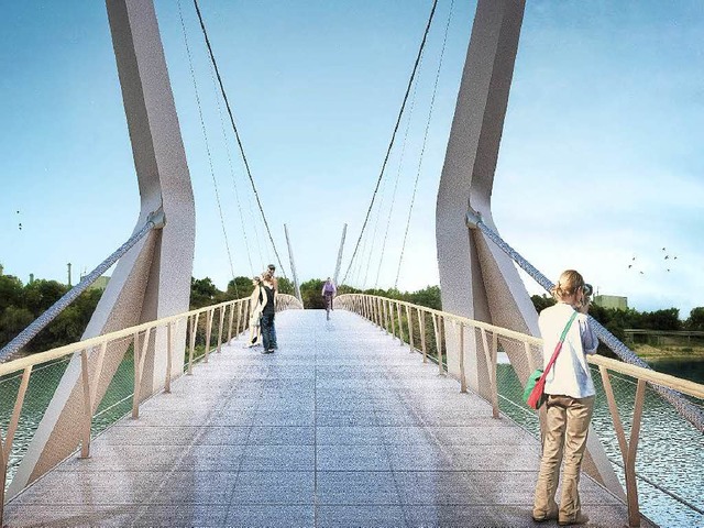 Eine Hngebrcke verbindet im Preistr...g das badische mit dem Schweizer Ufer.  | Foto: Ingenieurbro Miebach/Render-Manufaktur