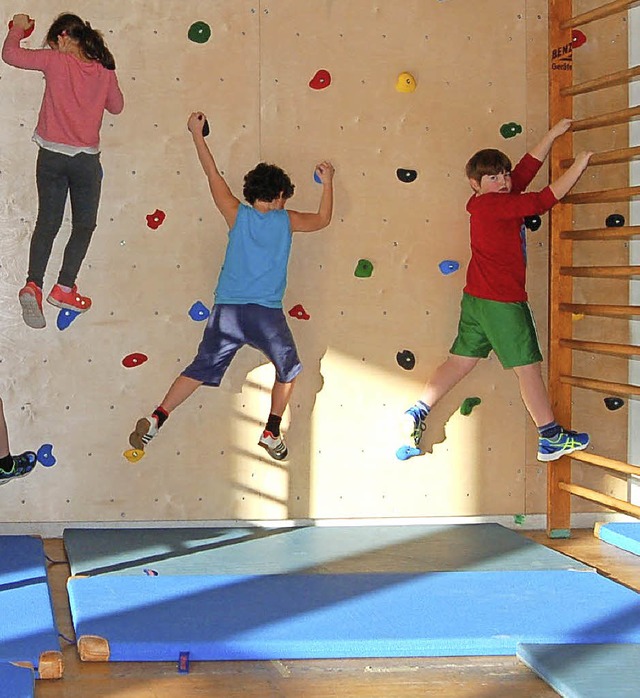 Die Kinder der Schurhammer-Grundschule...eue Kletterwand in der Eichberghalle.   | Foto: Christian Ringwald