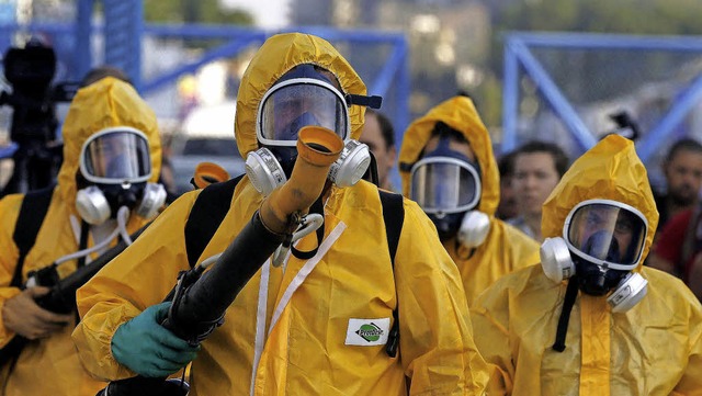 Kampf gegen den Zika-Virus  in Rio de ...Arbeiter desinfizieren den Sambadrome.  | Foto: dpa