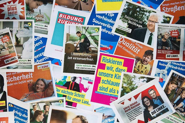 Ausgedruckte Wahlplakate zur baden-wrttembergischen Landtagswahl 2016  | Foto: dpa