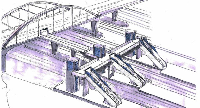 So knnten die  Treppen und Aufzgen von der Trambrcke auf die Gleise fhren.   | Foto: Mailnder Consult