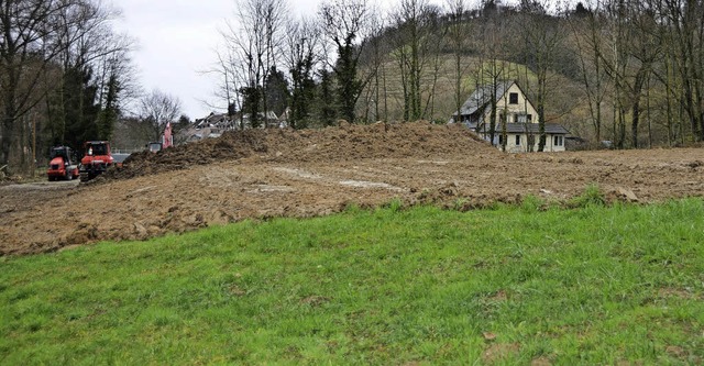 Auf der Wiese sdlich des VfR-Vereinsh...en fr die Containersiedlung begonnen.  | Foto: Andrea Gallien