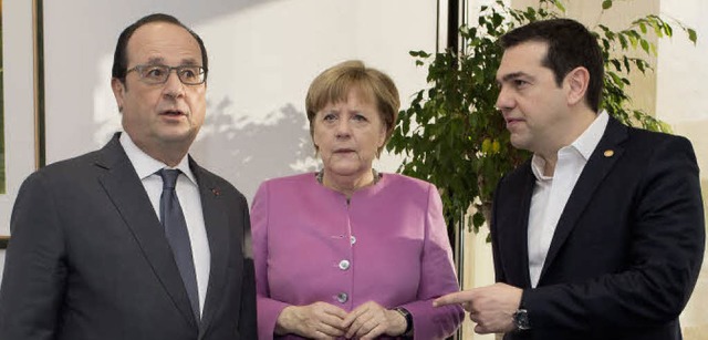 Der franzsische Prsident Franois Ho...che Premier Alexis Tsipras (von links)  | Foto: DPA