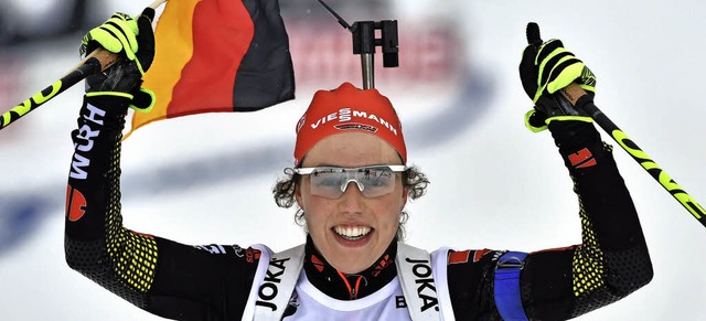 Laura Dahlmeier im Moment ihres bisher grten Triumphs  | Foto: dpa