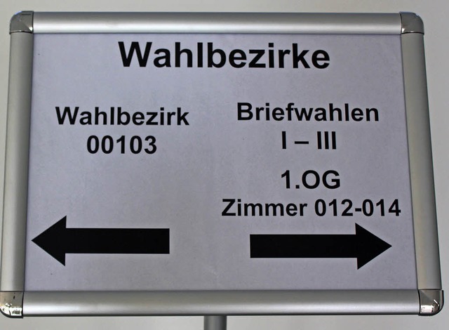 Schilder weisen den Whlern den Weg zum richtigen Wahllokal.  | Foto: Stadtverwaltung