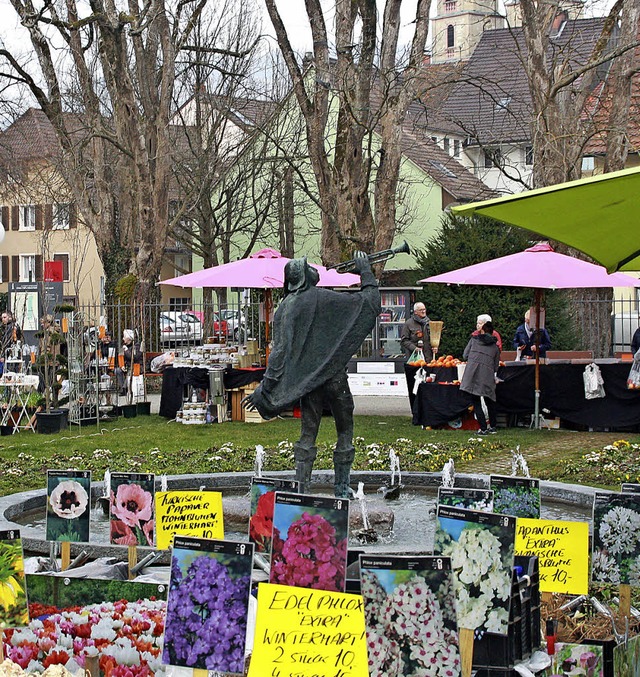 Bunte Blumen, bunte Schirme: Die Messe...chlosspark lockte mit Frhlingsboten.   | Foto: Gerd Leutenecker