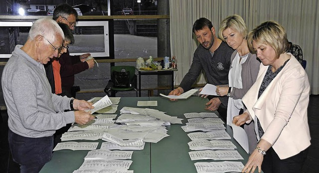 Groeinsatz fr die Wahlhelfer am Sonn...s Ergebnis der Landtagswahl 2016 vor.   | Foto: Dietmar NOESKE