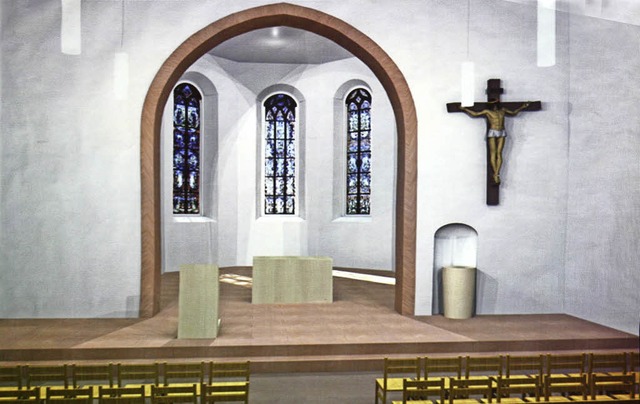 Die Prinzipalien Kanzel, Altar und Tau...tekt Wolfgang Stocker veranschaulicht.  | Foto: Repro: Franz
