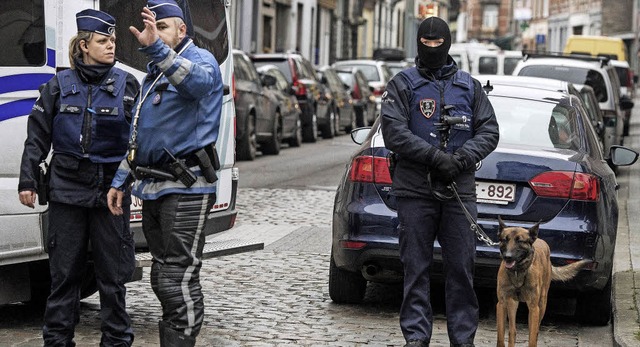 Belgische Sicherheitskrfte whrend de...zes im Brssler Stadtviertel Molenbeek  | Foto: dpa