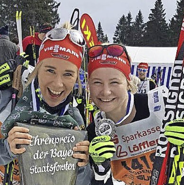 Annika Knoll (rechts) und Biathlon-Tea... ihrem Ausflug zu den Skilanglufern.   | Foto: UMS