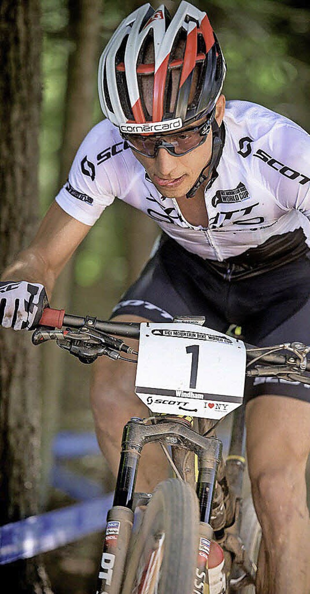 Der Star auf dem Mountainbike: Weltmei...pril beim Rennen in Bad Sckingen an.   | Foto: Scott-Odlo