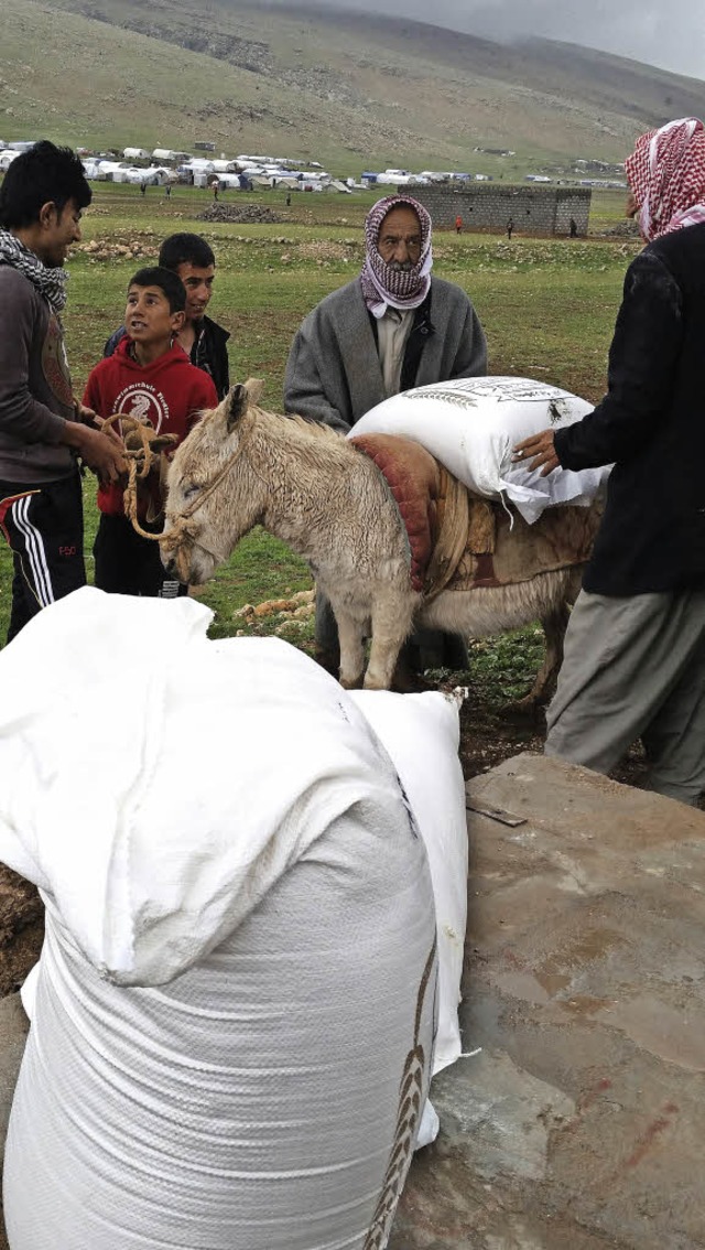 Auch wenn die Hilfsgter vor Ort erwor...Eseln in eine Zeltstadt,  ist mhsam.   | Foto: Sigrid Leder-Zuther
