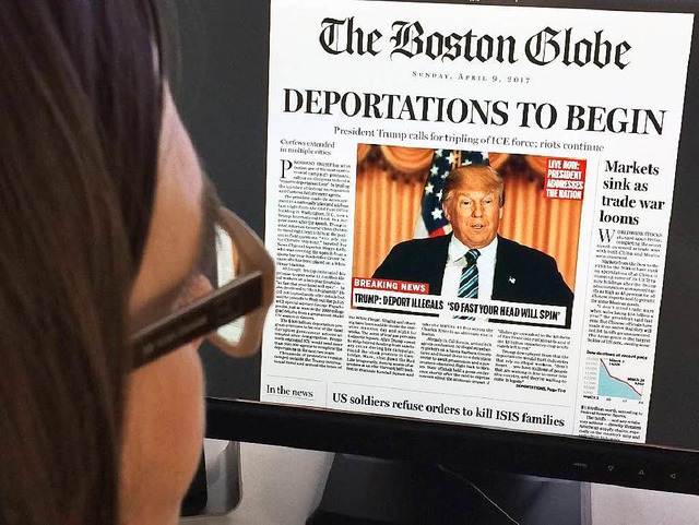Die fiktive erste Seite des Boston Glo...ellem Wahlsieg &#8211; und den Folgen.  | Foto: AFP