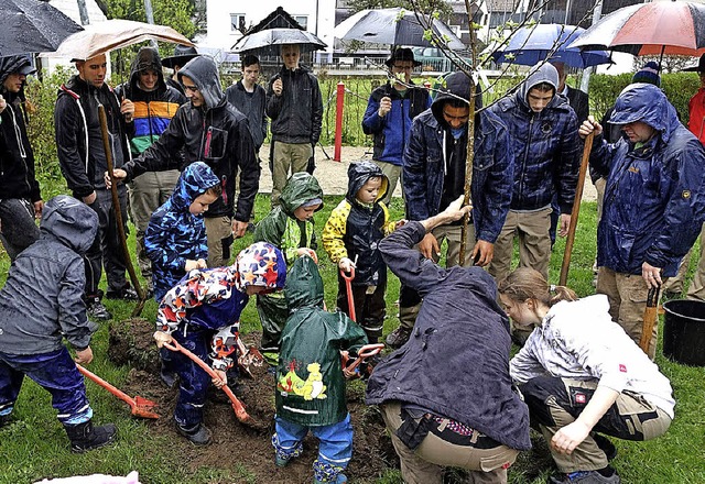 Schopfheimer Gewerbeschler haben geme...m Dora-Merian-Kindergarten gepflanzt.   | Foto: Hege