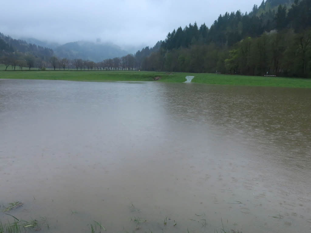 Das Hochwasserrckhaltebecken Breitmate bei Gnterstal lief am Sonntag voll. Das Foto machte BZ-Leser Wolfang Kalckreuth.