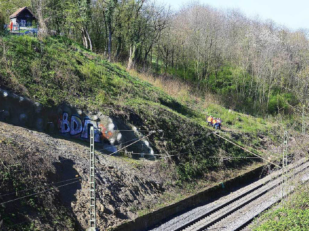 Arbeiter am Hang oberhalb der Bahnlinie zwischen Leutersberg und St.Georgen. Arbeiter am Hang oberhalb der Bahnlinie zwischen Leutersberg und St.Georgen.