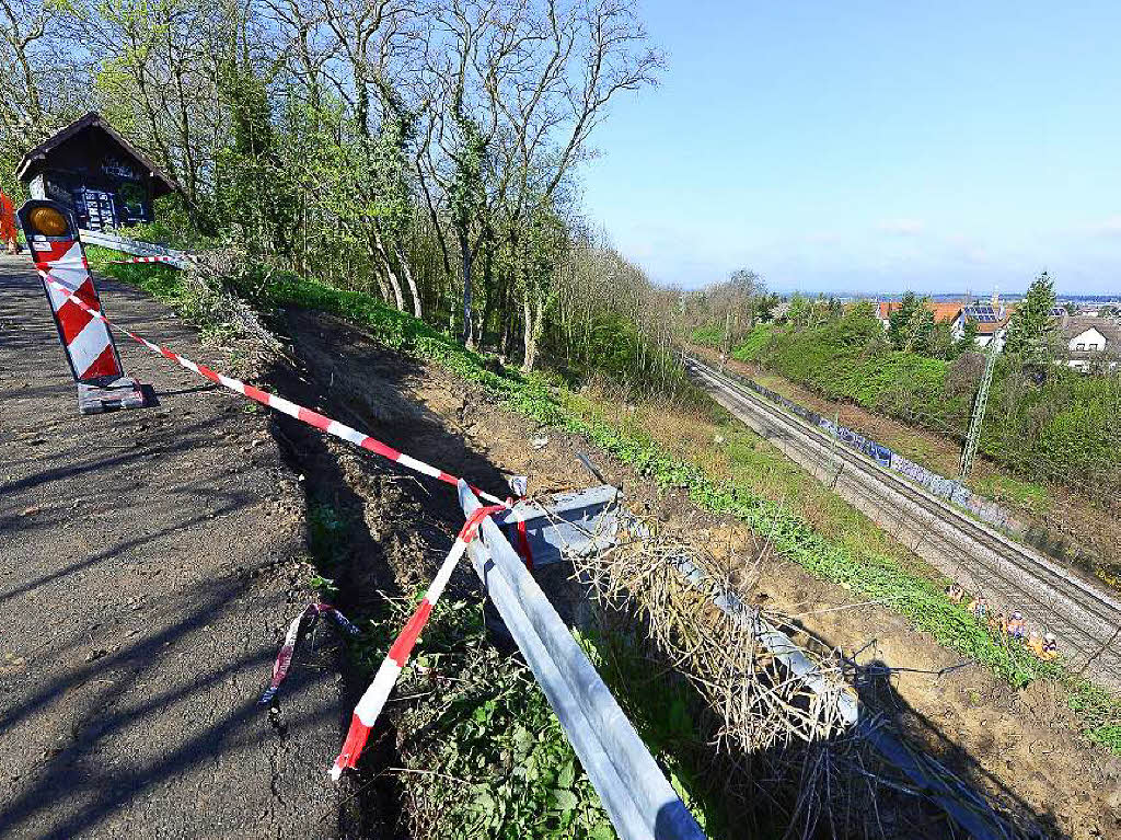 Blick auf die Rheintalstrecke – der Bahnverkehr war bis Dienstagmittag beeinträchtigt. Blick auf die Rheintalstrecke – der Bahnverkehr war bis Dienstagmittag beeinträchtigt.