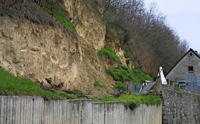Die Sttzmauer vor der Lsswand am Mh...s begonnen hatte, wurden eingestellt.   | Foto: gustav rinklin