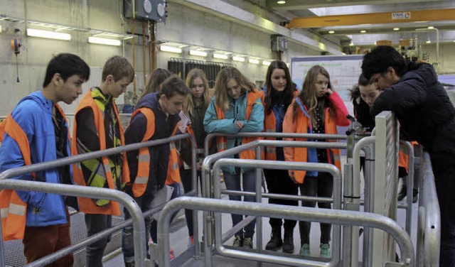 Blick in die Tiefe und auf die Transformatoren im Boden der Maschinenhalle  | Foto: Benedikt Metzger