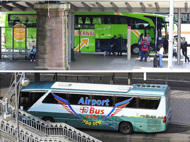 Der Airport-Bus des Freiburger Reisedi... knftig Mein-Fernbus-Grn umlackiert.  | Foto: Ingo Schneider (Archiv)