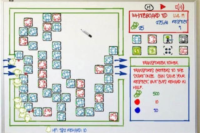 Desktop Tower Defense auf dem Whiteboard