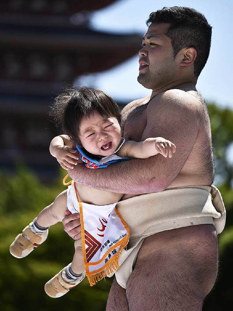 Was bel aussieht, soll Japanern zufolge nur dem Wohle der Kinder dienen. Nach einem Sprichwort heit es: Je lauter der Brller des Babys, desto besser die Zukunftsaussichten.