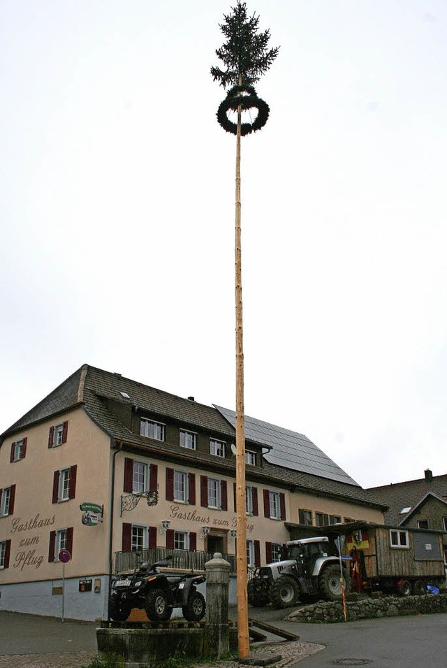 Der umfunktionierte Dorfbrunnen mit stattlichem Maibaum in Gersbach.   | Foto: Gerd Sutter
