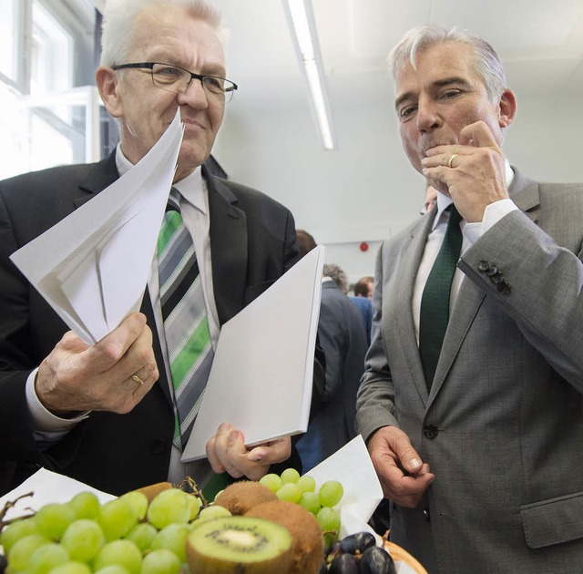 Zufriedene Kiwi-Koalitionre:   Winfried Kretschmann (links) und  Thomas Strobl  | Foto: dpa