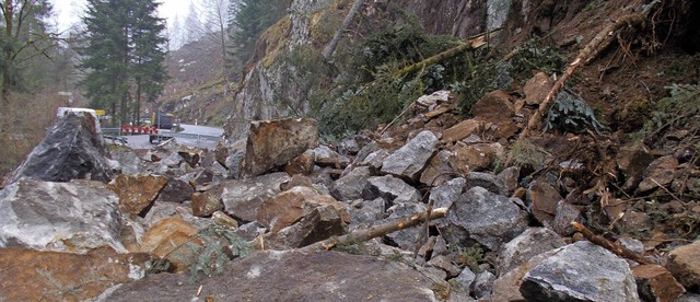 Nach der Sprengung eines Felsens: Die ...Bereich sieht aus wie ein Trmmerfeld.  | Foto: Landratsamt